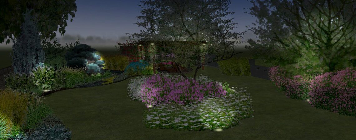 iluminacje, oświetlenie ogrodu nocą